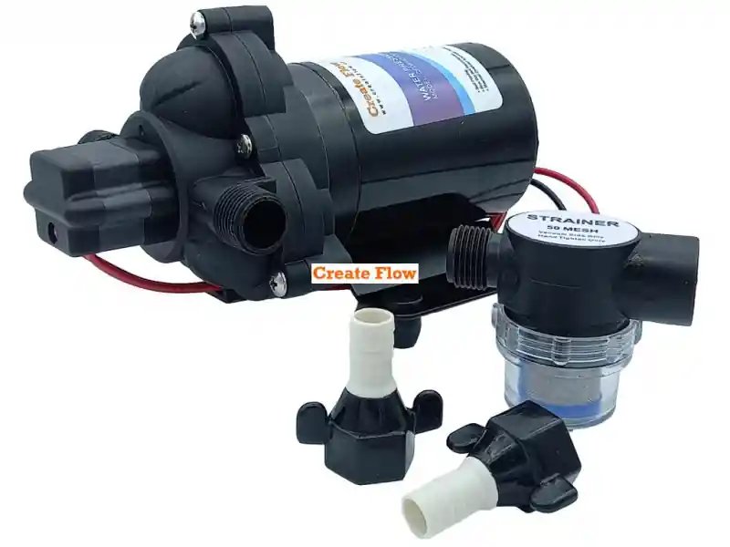 Časově Omezené Membránové čerpadlo Create Flow CF T33 Max.výkon 11,6 l/min, max. 3,1 bar, samonasávací -1.8 m. Napájení 12 V DC