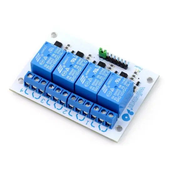 Nakupujte Hned Reléový modul Velleman 4 kanály - kontakty 10A / 250VAC - cívka 5V