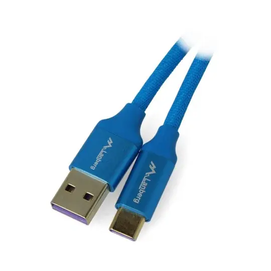 Lanberg USB A 2.0 - USB C kabel, modrý oplet 5A - 0,5m Rychlé Dodání