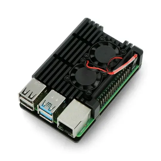 Časově Omezené Pouzdro JustPi pro Raspberry Pi 4B - hliníkové se dvěma ventilátory - černé - LT-4B02
