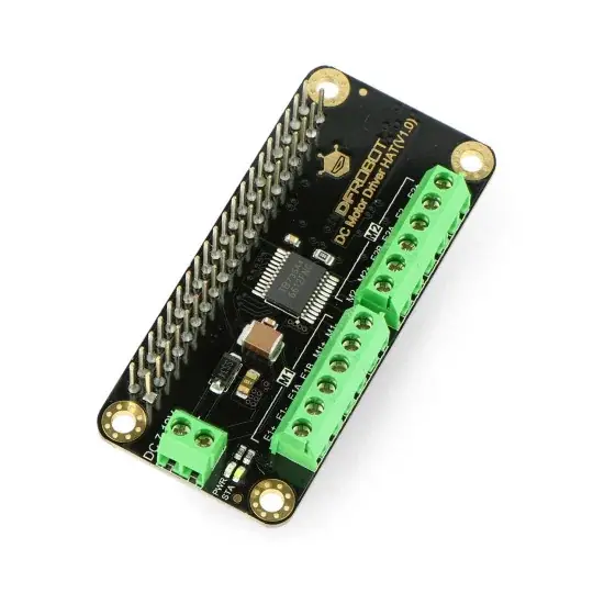 Aktuální DC Motor Driver HAT V1.0 - dvoukanálový budič pro motory 12V / 1,2A - štít pro Raspberry Pi - DFRobot DFR0592