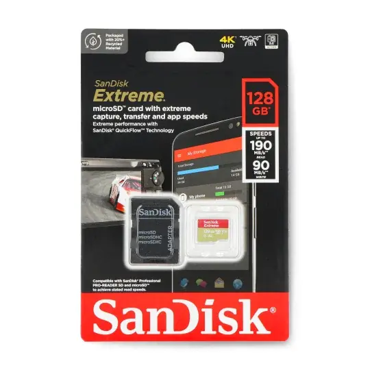 Akční Nabídka Paměťová karta SanDisk microSDXC 128 GB Extreme 190 MB / s UHS-I U3 třídy A2 s adaptérem