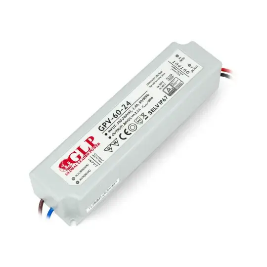 Nejprodávanější Napájecí zdroj pro LED pásky GLP GPV-60-24 - 24V / 2,5A / 60W - vodotěsný