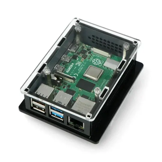 Pouzdro pro Raspberry Pi 4B box V2 na DIN lištu - černé a průhledné Must-Have