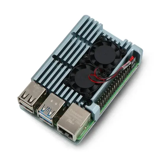 Pouzdro JustPi pro Raspberry Pi 4B - hliníkové se dvěma ventilátory - šedé Aktuální