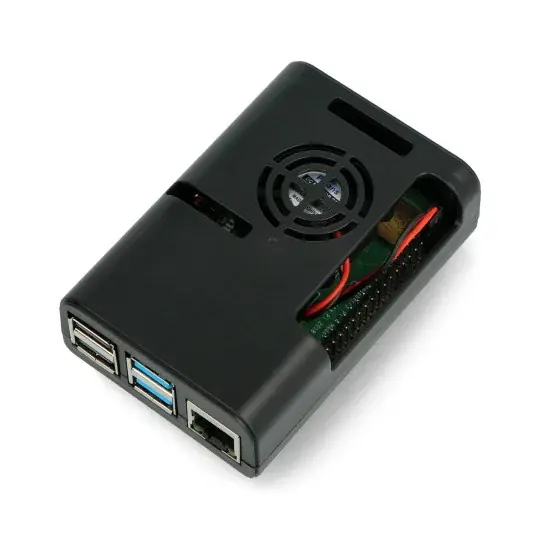Pouzdro JustPi pro Raspberry Pi 4B s ventilátorem - černé Omezená Nabídka