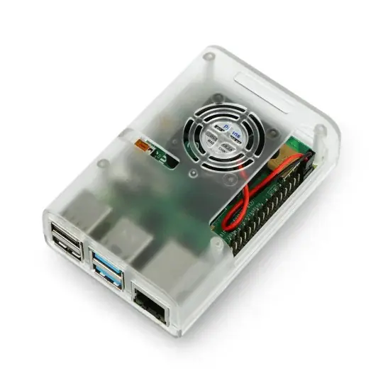 Pouzdro JustPi pro Raspberry Pi 4B s ventilátorem - průhledné Levný