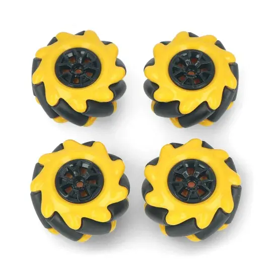Nakupujte Hned Sada kol Mecanum - 48 mm - 4 kusy - černá / žlutá s válečky - DFRobot FIT0662-1