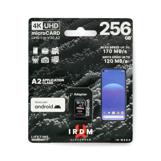 Paměťová karta Goodram IR-M2AA microSD 256 GB 170 MB / s UHS-I třídy U3 s adaptérem Jen Po Omezenou Doba
