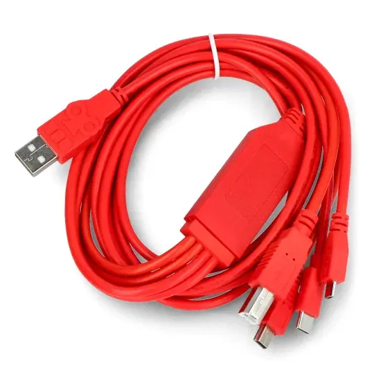 Sezónní Sleva Multifunkční kabel 4v1 s USB A - USB B, miniUSB, microUSB, USB typ C konektor - 180cm - červený - SparkFun CAB-21272