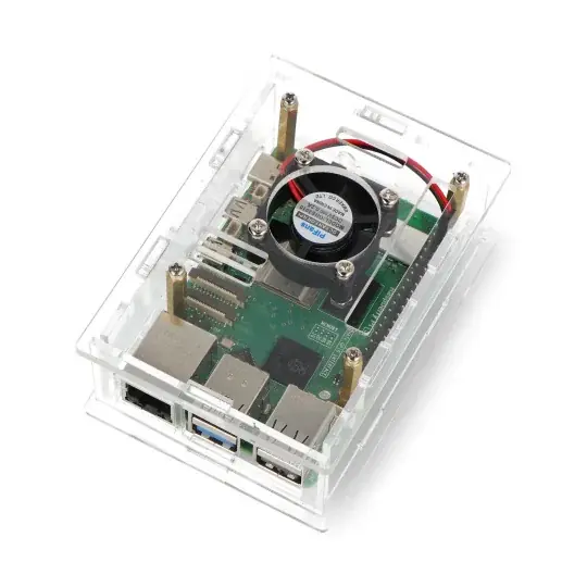 Krabice pro Raspberry Pi 5 - otevírací s ventilátorem - průhledná Výhodná Nabídka