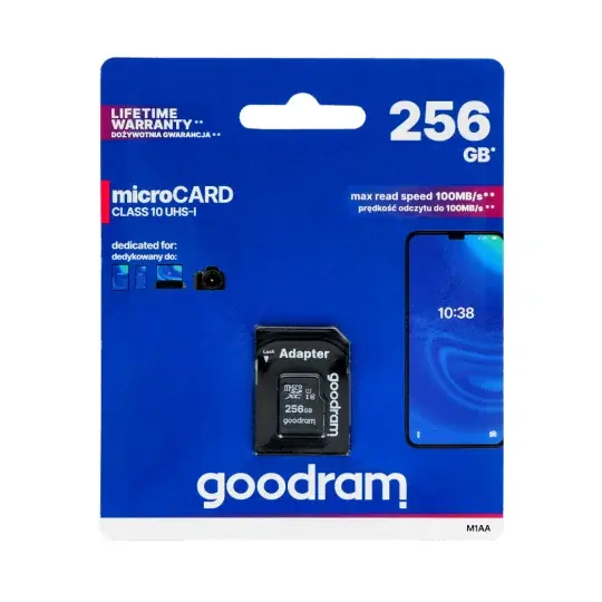 Pouze Dnes Goodram M1AA microSD paměťová karta 256GB 100MB/s UHS-I class 10 s adaptérem