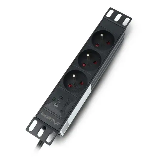 Značkový Napájecí lišta pro 10'' serverové racky - 3 zásuvky 16A - 2m - černá - Lanberg PDU-03E-0200-BK