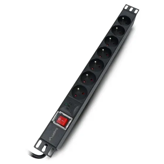 Napájecí lišta pro 19'' serverové racky - 7 zásuvek 16A - 2m - černá - Lanberg PDU-07E-0200-BK Super Cena
