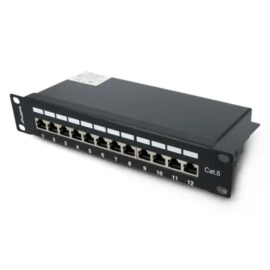 Patch Panel 12-portový stíněný - pro 10'' serverové racky - 1U kat. 6 FTP - černý - Lanberg PPF6-9012-B Sleva