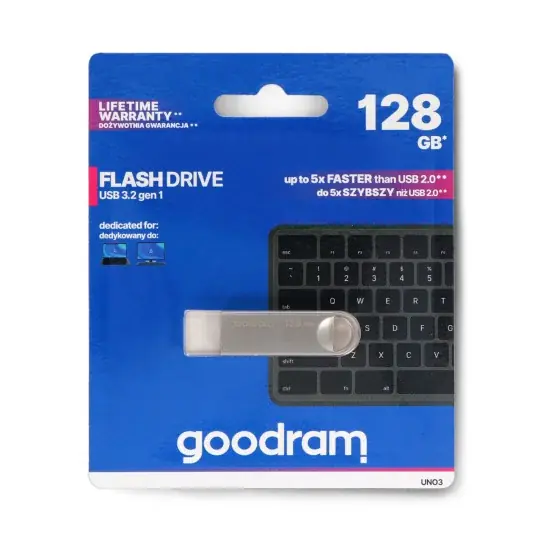 Flash disk GoodRam - USB 3.2 gen 1 paměťová karta - UNO3 stříbrná - 128 GB Autentický