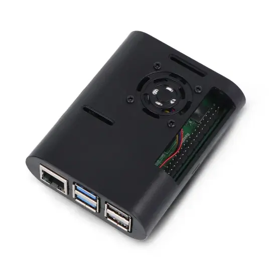 Cenově Výhodný Pouzdro pro Raspberry Pi 5 s ventilátorem a chladiči - ABS - černé