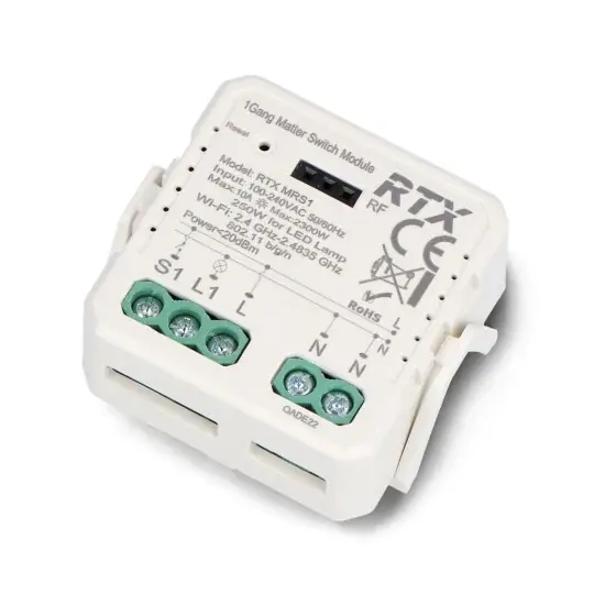 1-kanálové 10A vestavné relé - WiFi - Matter - Aplikace pro Android/iOS - RTX MRS1 Vrácení Zdarma