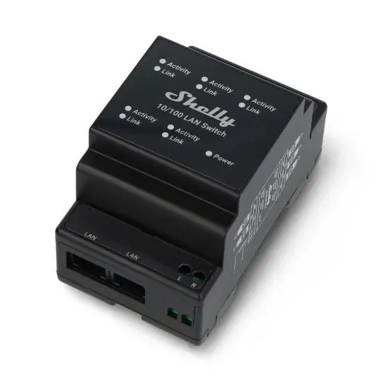 Vysoce Kvalitní Shelly LAN Switch - Ethernetový switch s 5 RJ45 porty na DIN lištu