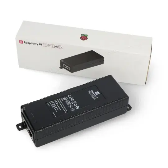 Raspberry Pi PoE+ Injector - oficiální PoE napájecí zdroj - RJ45 - s IEC zásuvkou - 30W - pro Raspberry Pi - černý Značkový