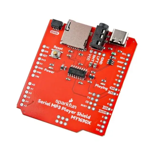 Objednat Nyní Štít pro sériový MP3 přehrávač - MY1690X - Štít pro Arduino - SparkFun DEV-28021