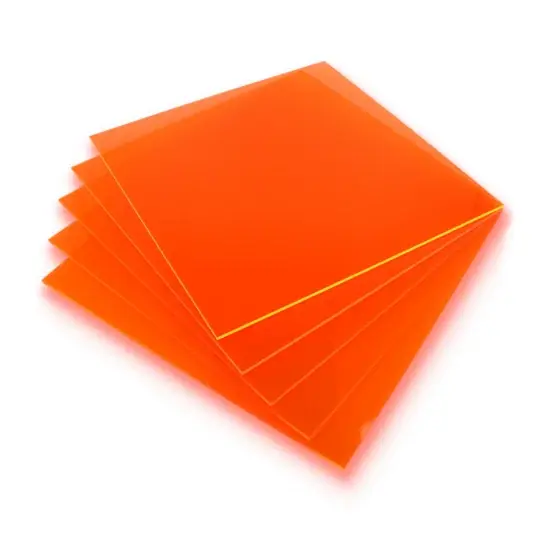 Akční Cena Litý plexisklo fluorescenčně oranžové - 3mm - 290x290mm - 5ks.