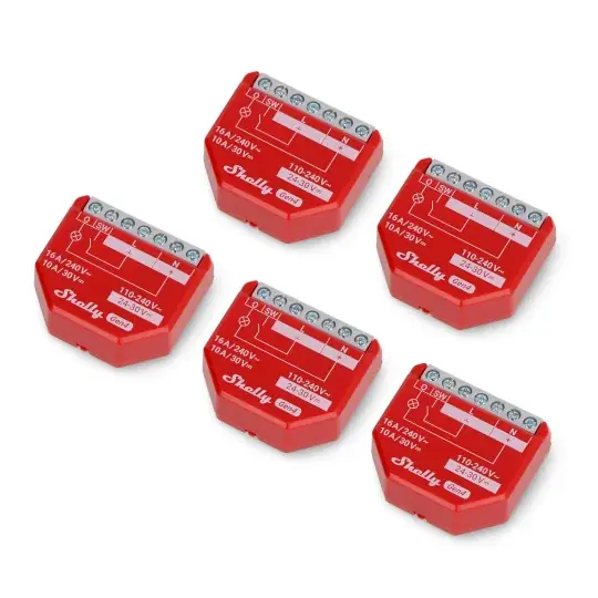 Zlevněný Sada Shelly 1PM Gen4 - WiFi/Bluetooth/ZigBee/Matter 16A relé - měření energie - 4 ks.