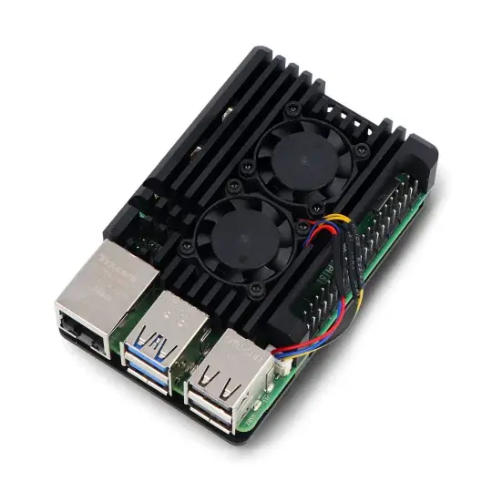 Pouzdro pro Raspberry Pi 5 se dvěma ventilátory - hliníkové - černé Speciální Cena