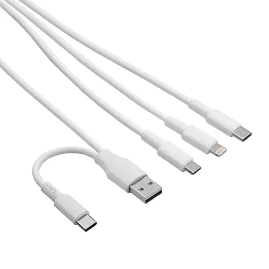 Kabel USB A/USB C - USB C + Lightning + microUSB B - 1,2 m bílý - Akyga AK-USB-52 Rychlé Dodání