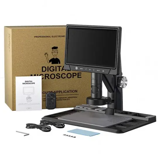 Poslední Šance Digitální mikroskop 318C - 1600x 12MPx 28 LED - HD IPS 10,1" obrazovka + bezdrátové dálkové ovládání