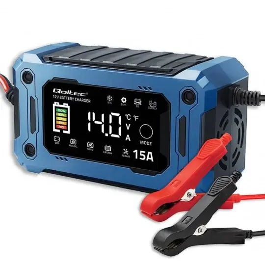 Nejlepší Cena Mikroprocesorová nabíječka - usměrňovač pro AGM/GEL/LiFePO4 baterie - 12V 15A - Qoltec 52496