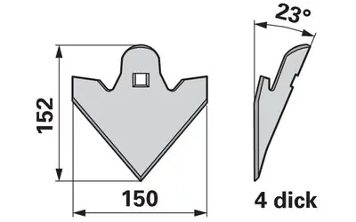 Šípová radlice 150 x 4 mm, úhel 23° Výhodná Nabídka