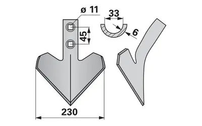 Šípová radlice 230 x 6 mm, rozteč 45 mm Autentický