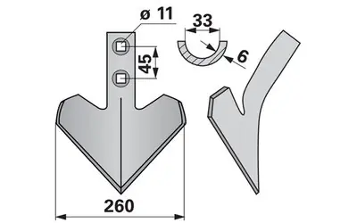Šípová radlice 260 x 6 mm, rozteč 45 mm Cenový Hit