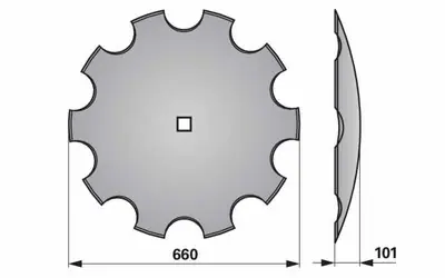Disk podmítače ozubený, 660 mm, čtyřhran 41 x 41 mm, síla 6 mm, 10 zubů Omezená Nabídka