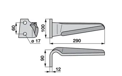Sezónní Sleva Nůž rotačních bran levý, 100 x 12 x 290 mm Feraboli